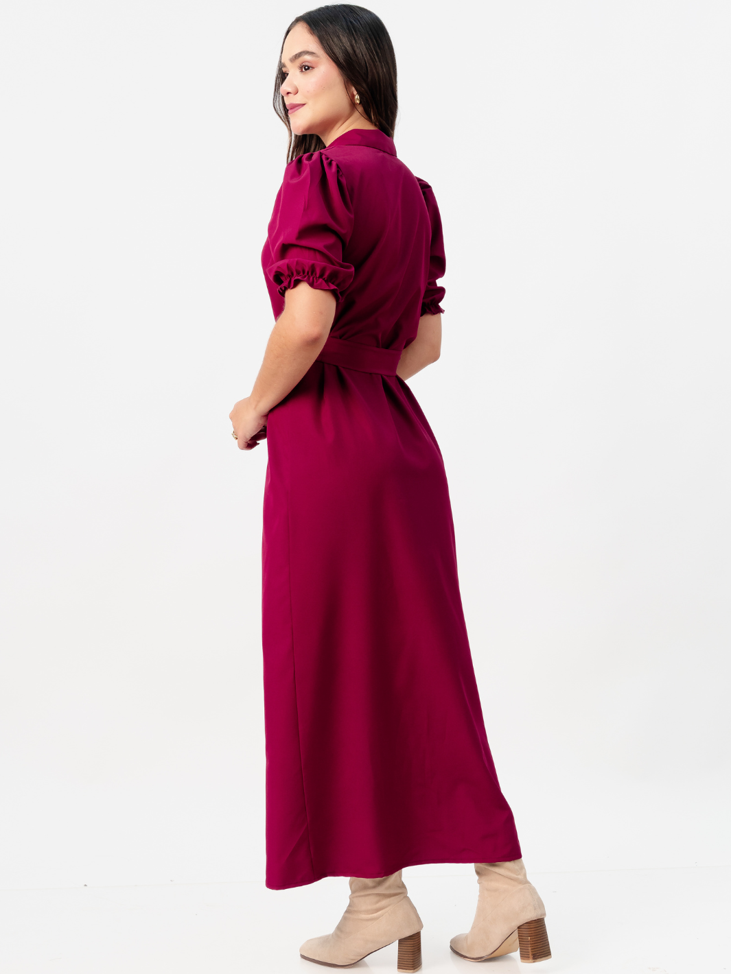 VESTIDO CAMISERO CON CINTURON ASIA VINO