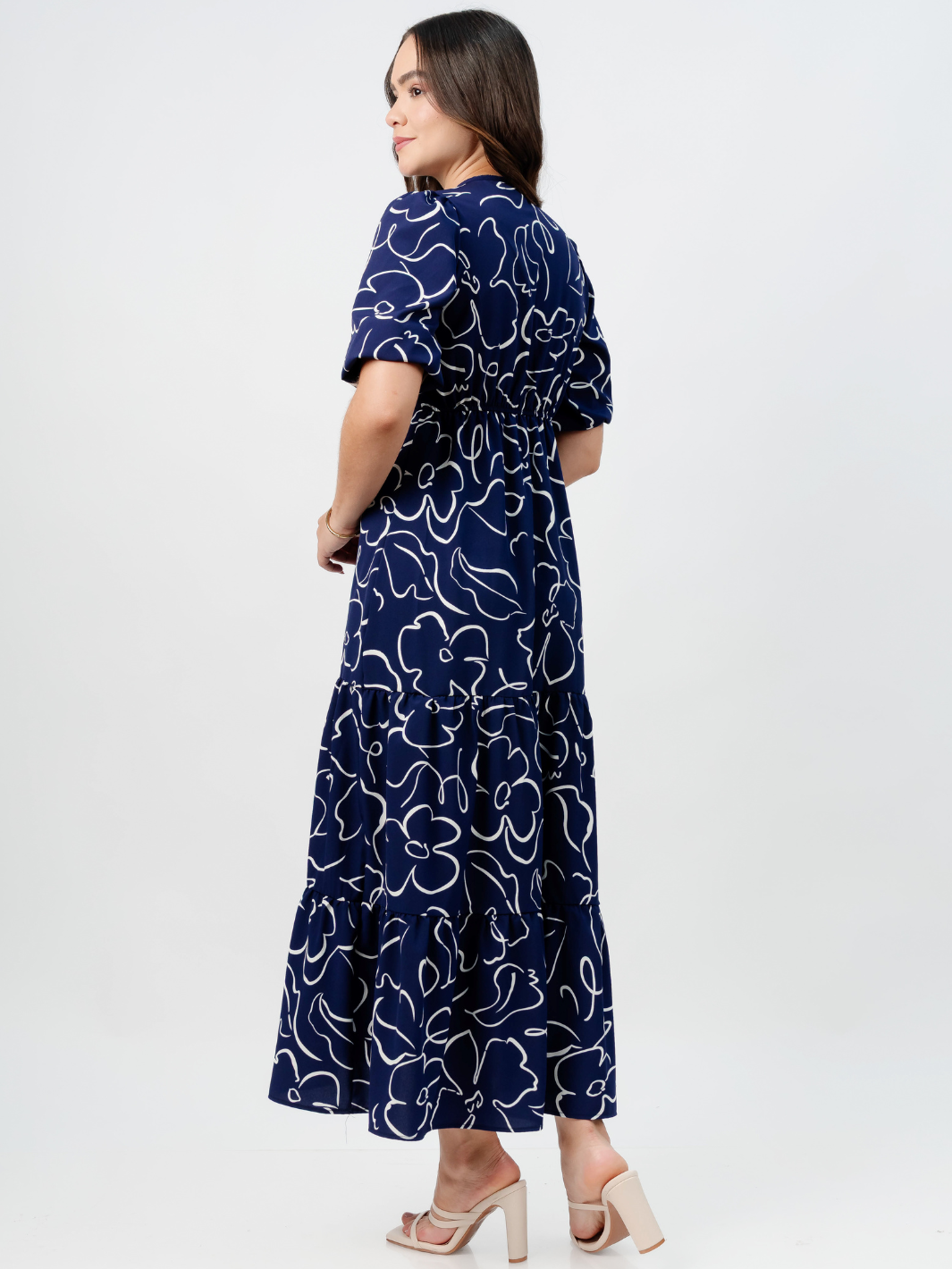 VESTIDO CASUAL LARGO TIZIANA AZUL FLOREADO