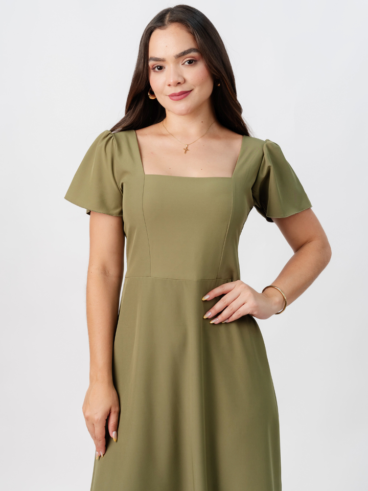 VESTIDO CASUAL LARGO AMELIA VERDE OLIVO
