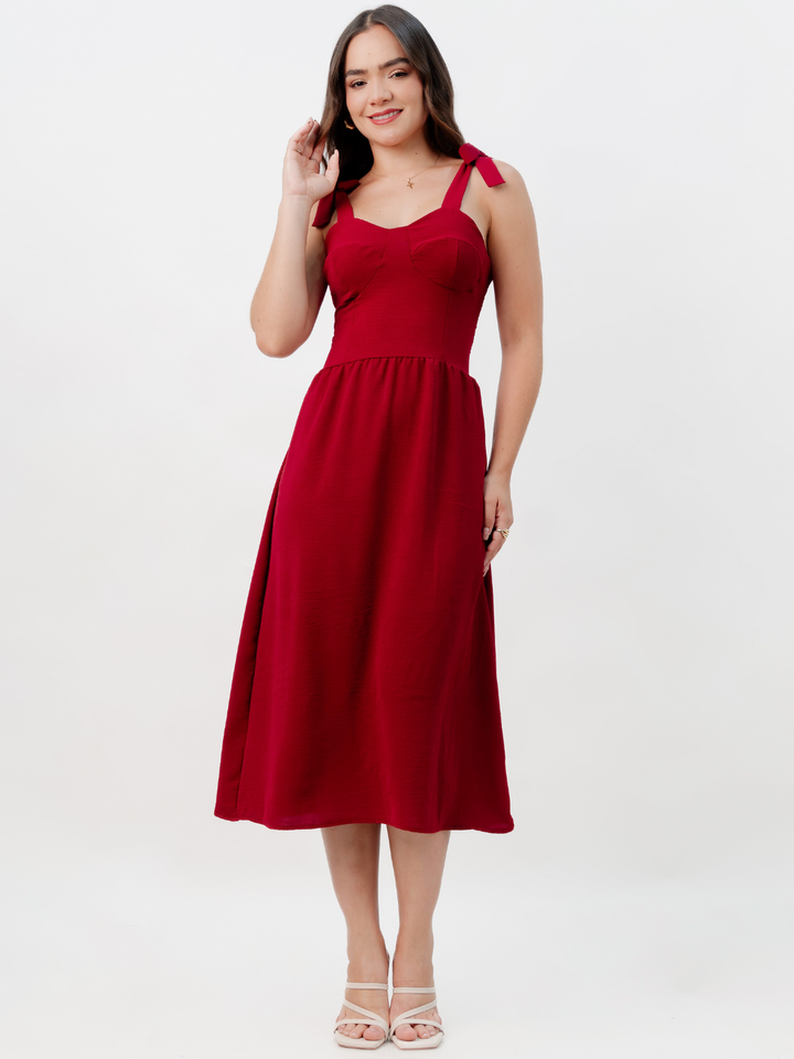 VESTIDO MIDI ESTILO CORSET LEYDI VINO