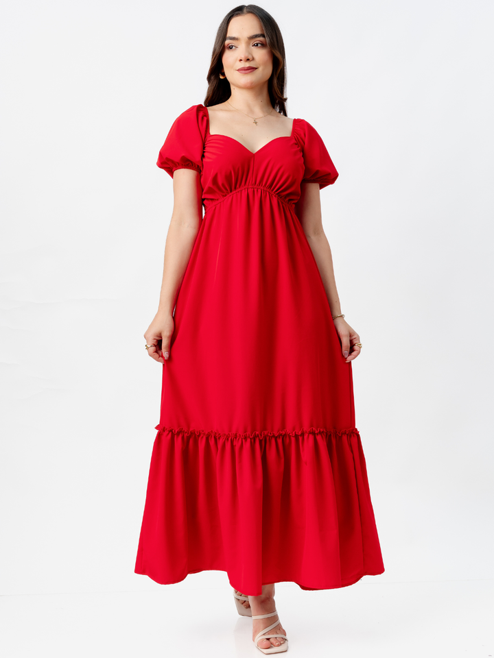 VESTIDO CASUAL LARGO CON BOBO SORAYA ROJO