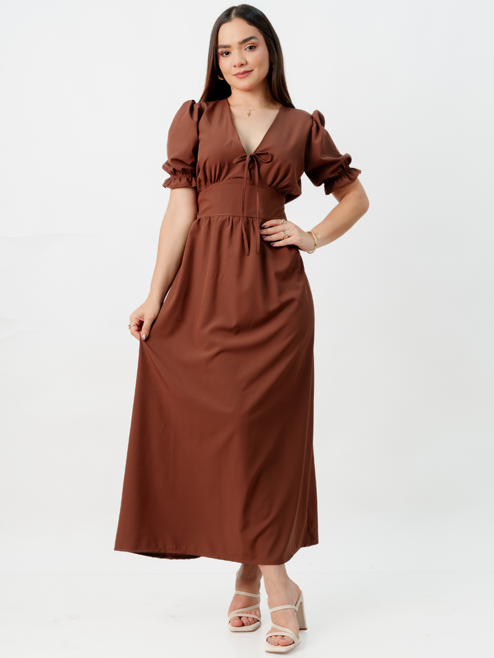 VESTIDO CASUAL LARGO THIANA MARRON