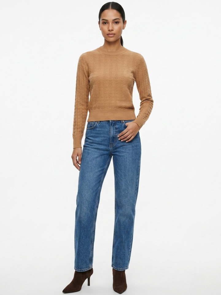 CHOMPA TEJIDA CON CUELLO REDONDO GLORIA CAMEL