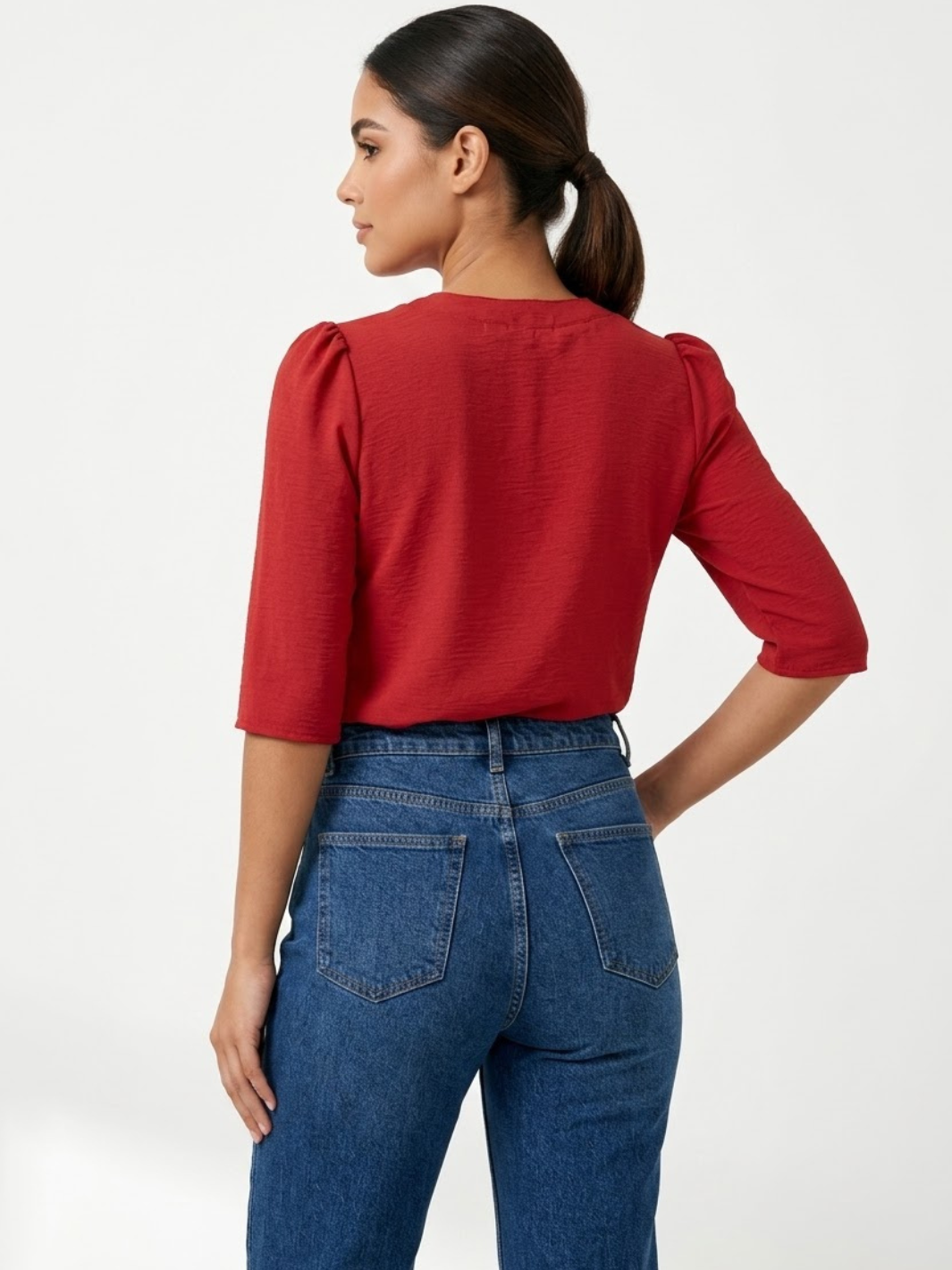 BLUSA CON MANGA 3/4 Y CUELLO REDONDO KIM ROJO