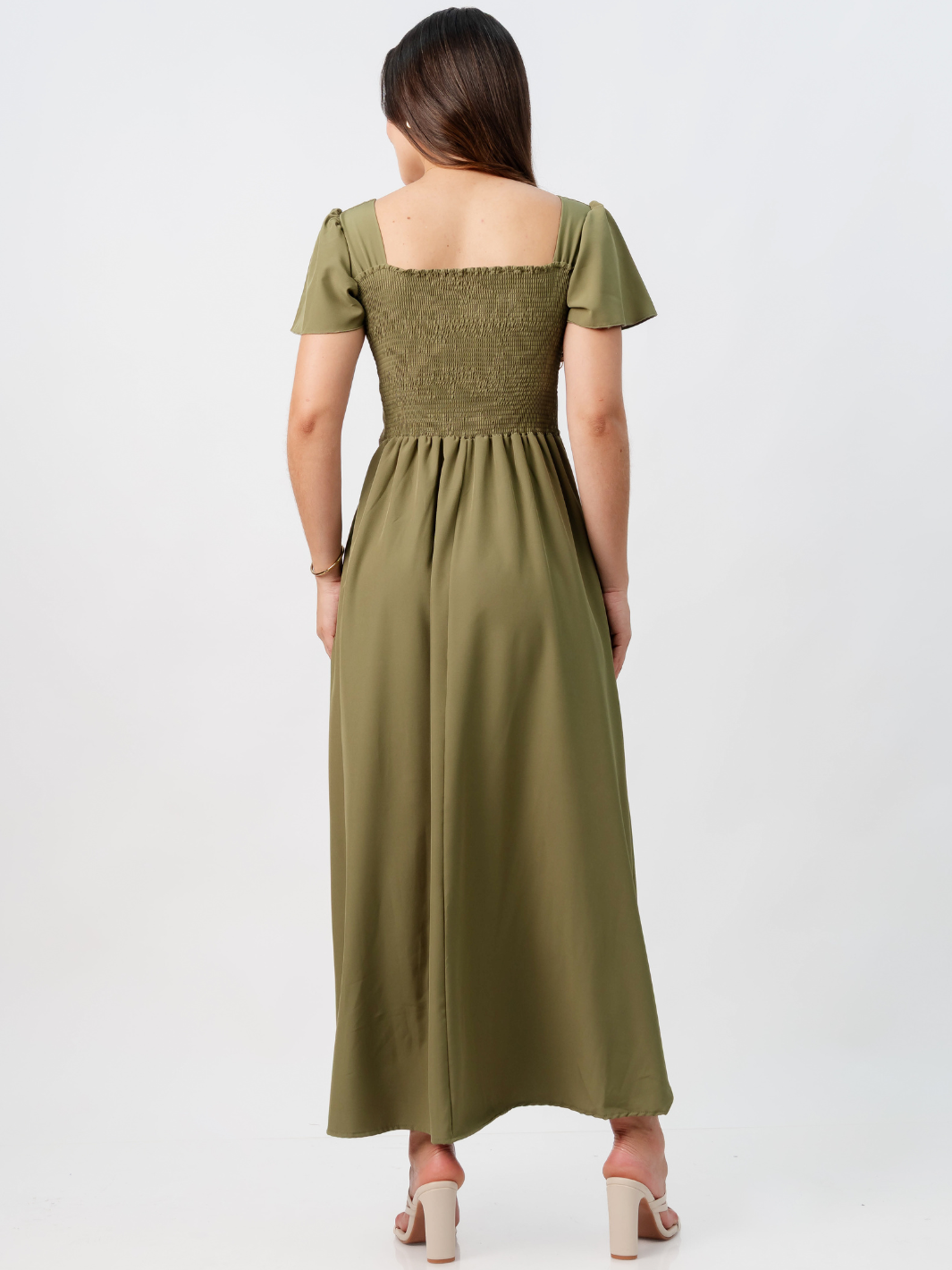 VESTIDO CASUAL LARGO AMELIA VERDE OLIVO