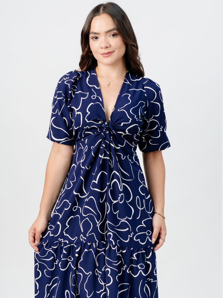 VESTIDO CASUAL LARGO TIZIANA AZUL FLOREADO