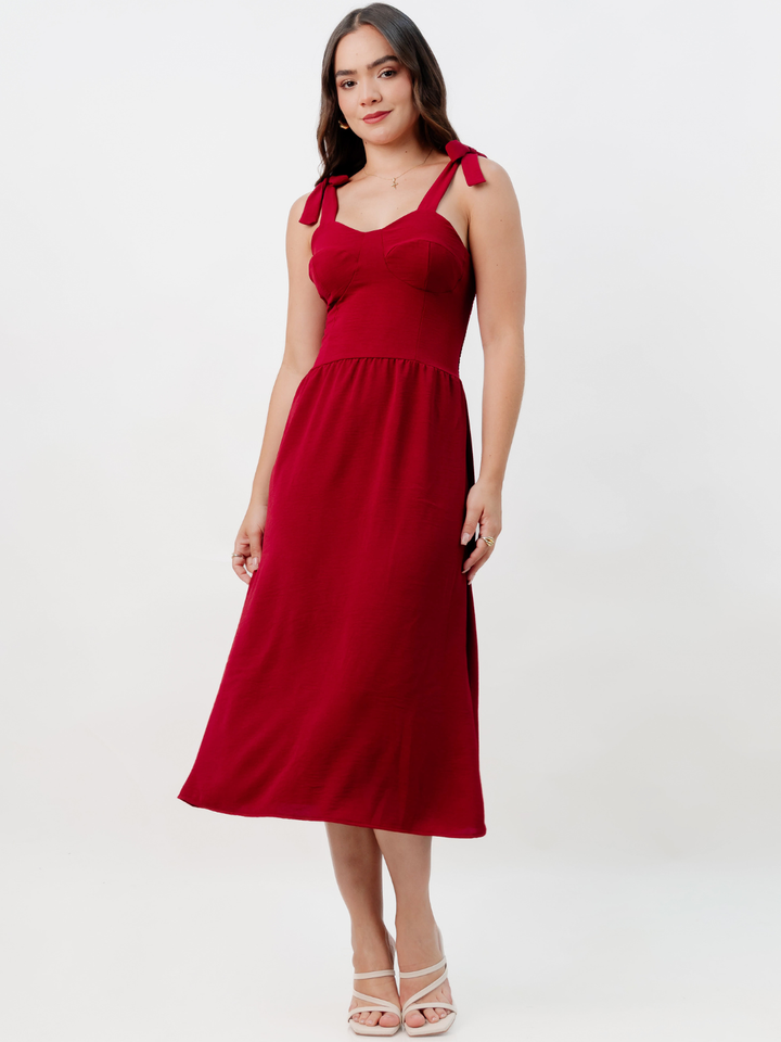 VESTIDO MIDI ESTILO CORSET LEYDI VINO