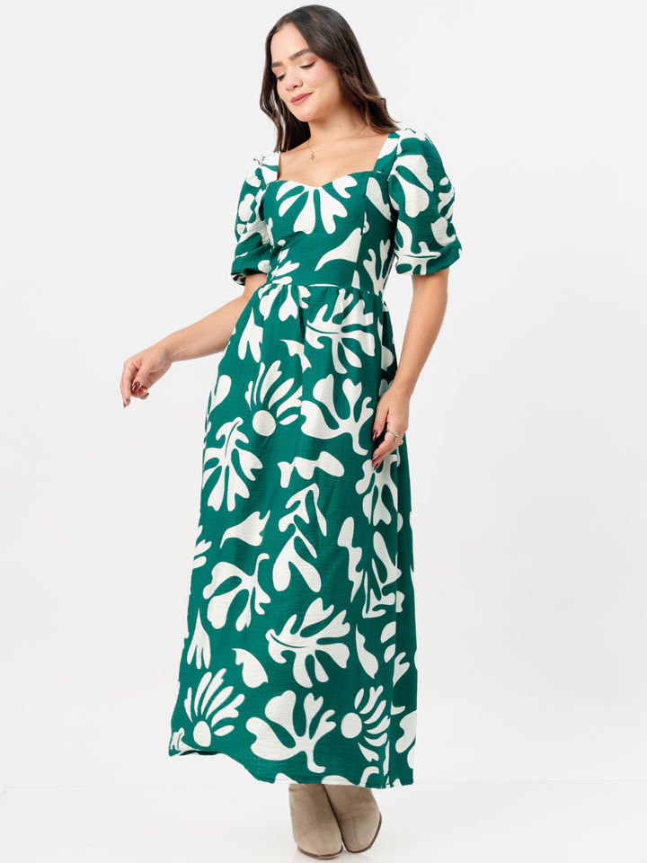 VESTIDO LARGO CON ESCOTE CORAZON FIORELLA VERDE / PERLA