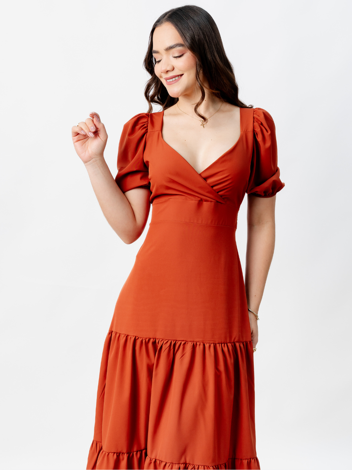 VESTIDO CASUAL LARGO CON LAZO TILZA RUST