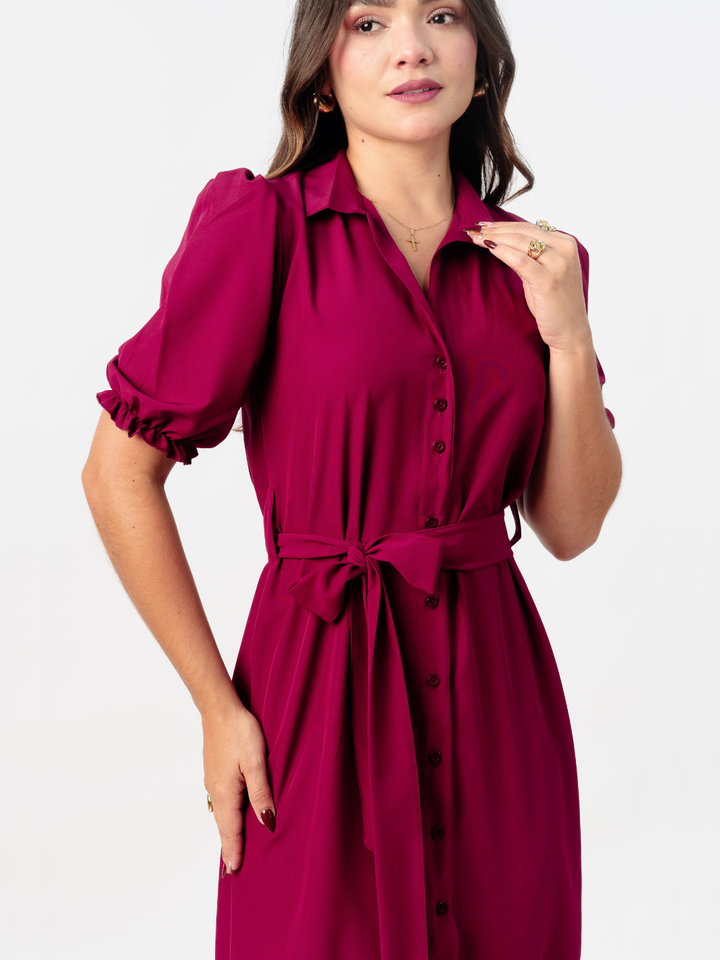 VESTIDO CAMISERO CON CINTURON ASIA VINO