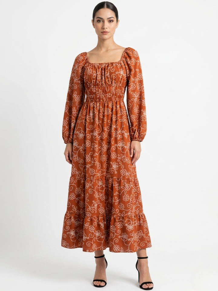 VESTIDO CASUAL LARGO CON FALDA EN TIEMPOS GIORGIA RUST