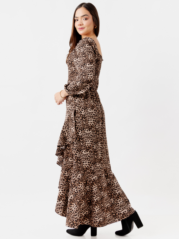 VESTIDO CON BOBO EN LA FALDA SOFIA ANIMAL PRINT