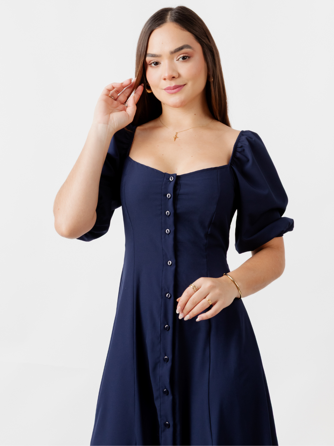 VESTIDO LARGO CON BOTONES MAGDALENA AZUL