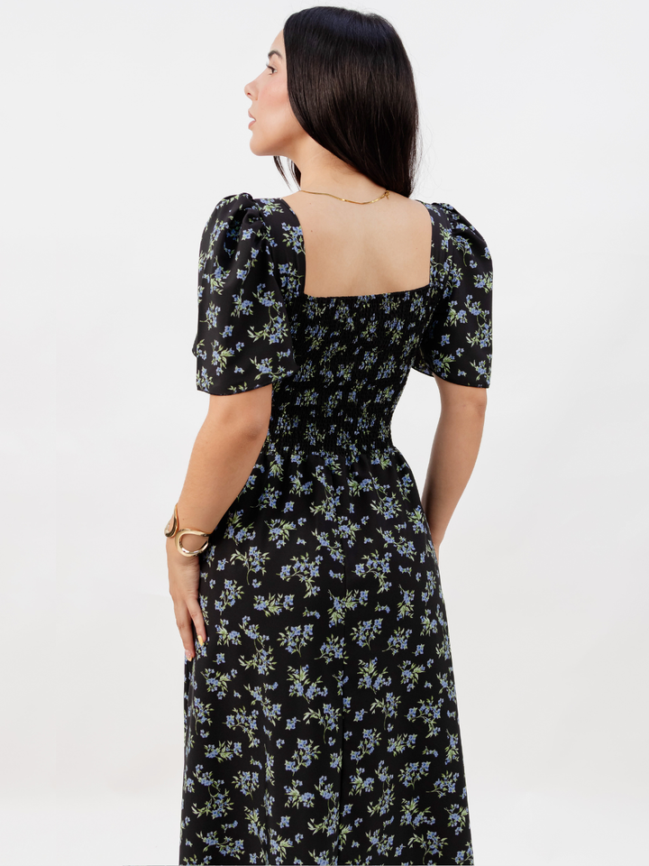 VESTIDO CASUAL LARGO LUCRECIA NEGRO FLOREADO