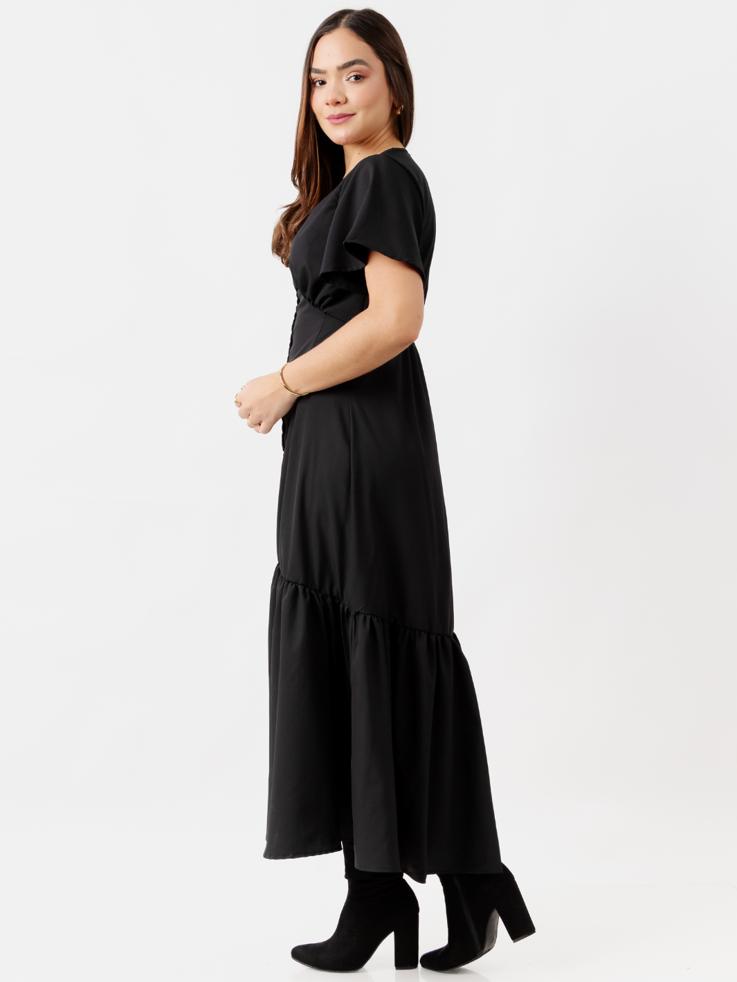 VESTIDO LARGO CON BOTONES MONSERRAT NEGRO