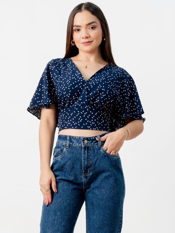 BLUSA CORTA CON MANGAS CON VUELO ROSIE AZUL