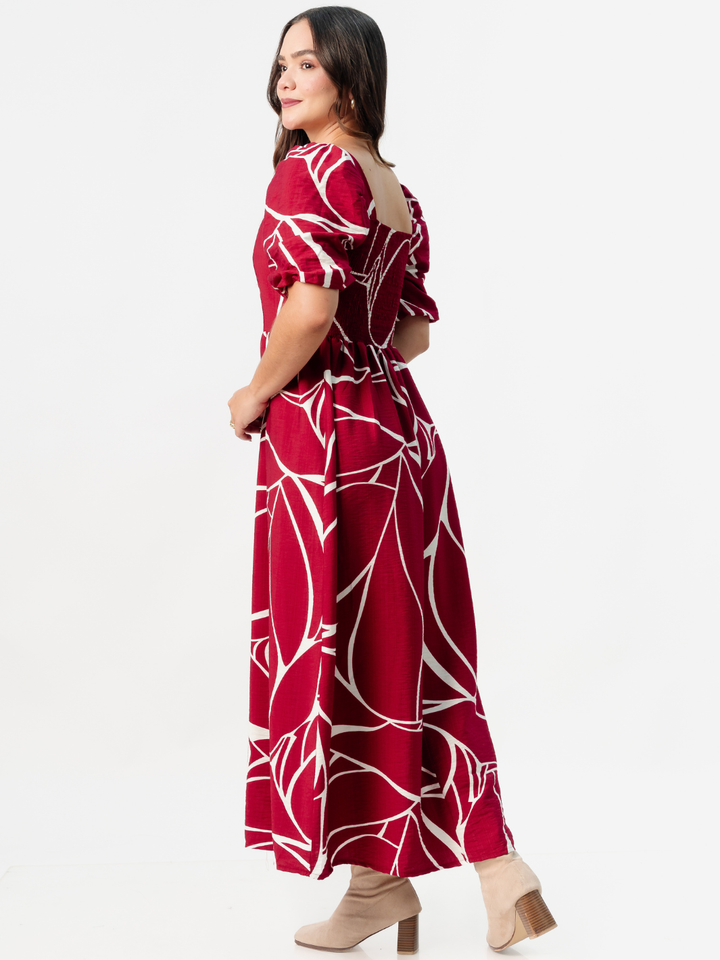 VESTIDO LARGO CON ESCOTE CORAZON FIORELLA VINO / PERLA