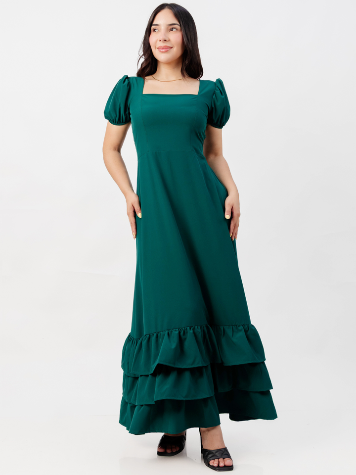 VESTIDO CASUAL CON BOBOS EN LA FALDA RUBI VERDE