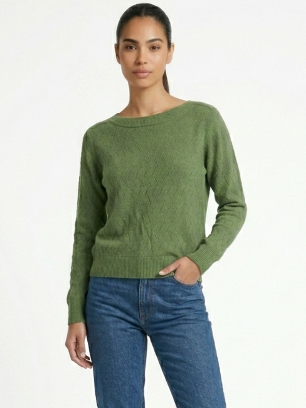 CHOMPA TEJIDA CON CUELLO OJAL CECILIA VERDE