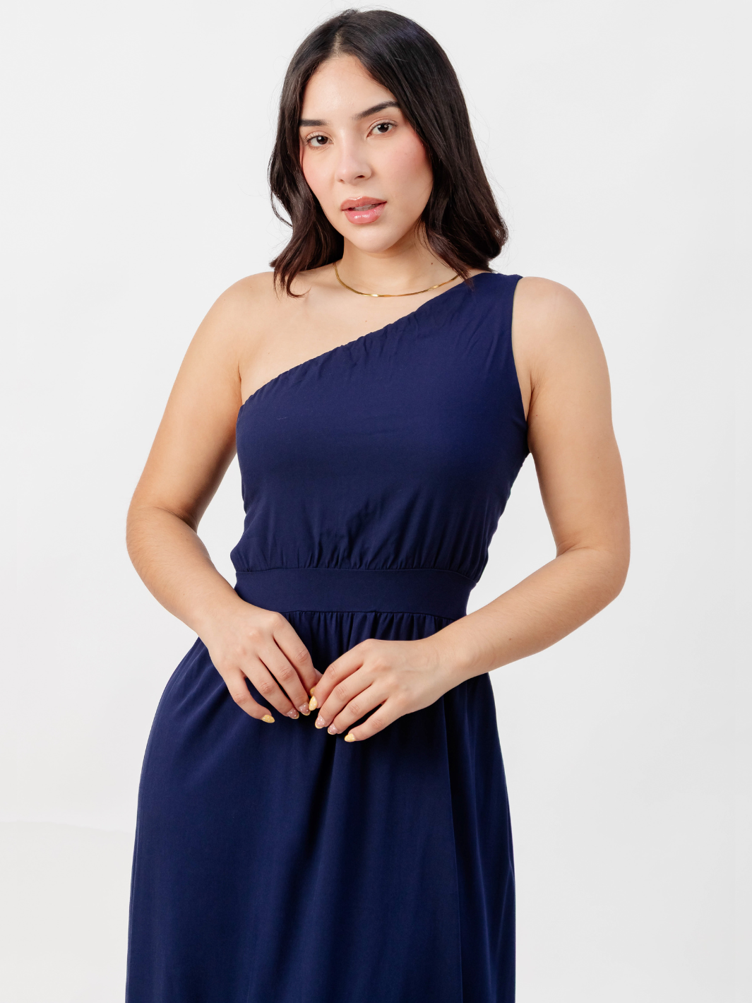 VESTIDO LARGO ASIMETRICO JAZMIN AZUL