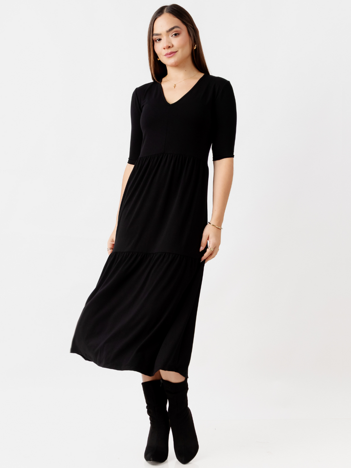 VESTIDO CON MANGA 3/4 ROSITA NEGRO