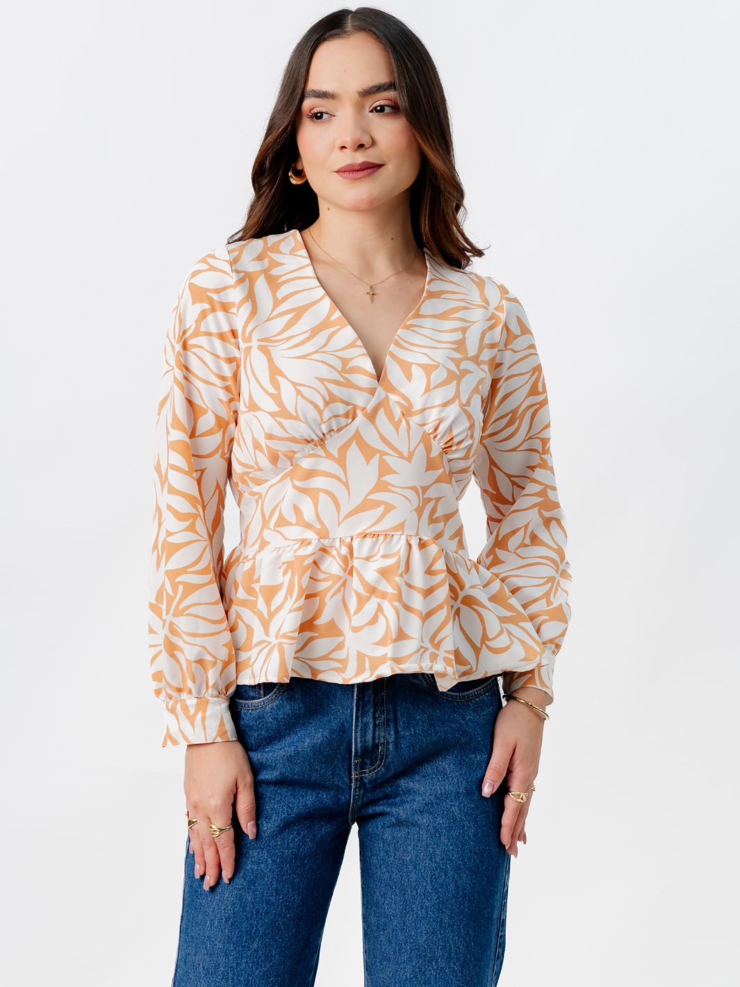 BLUSA PEPLUM MANGA LARGA BEATRIZ DURAZNO