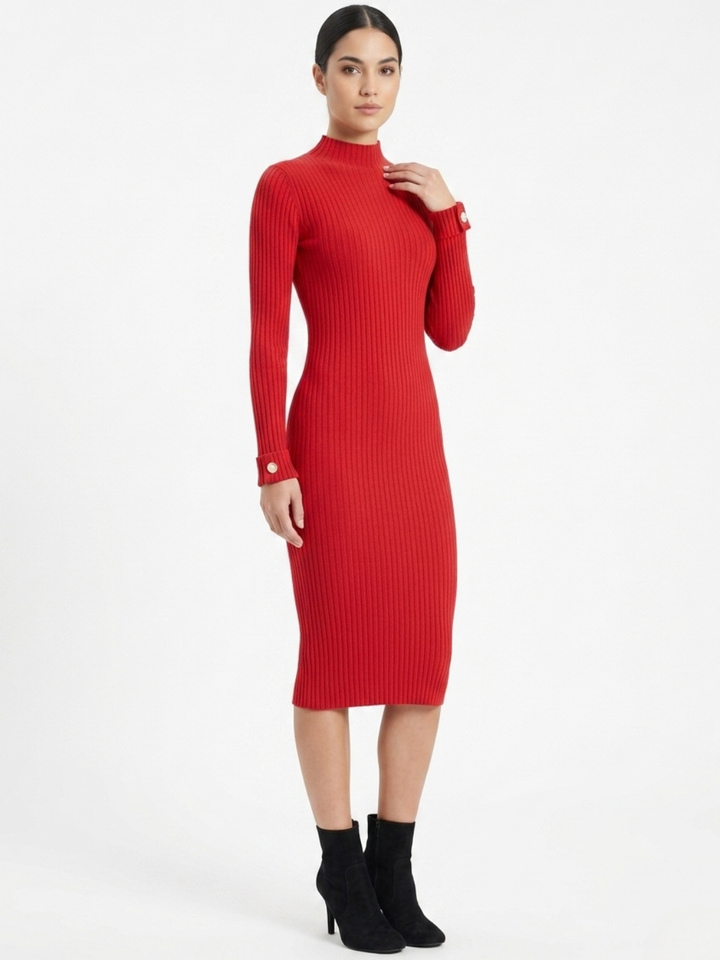VESTIDO TEJIDO CON CUELLO ALTO MADDI ROJO