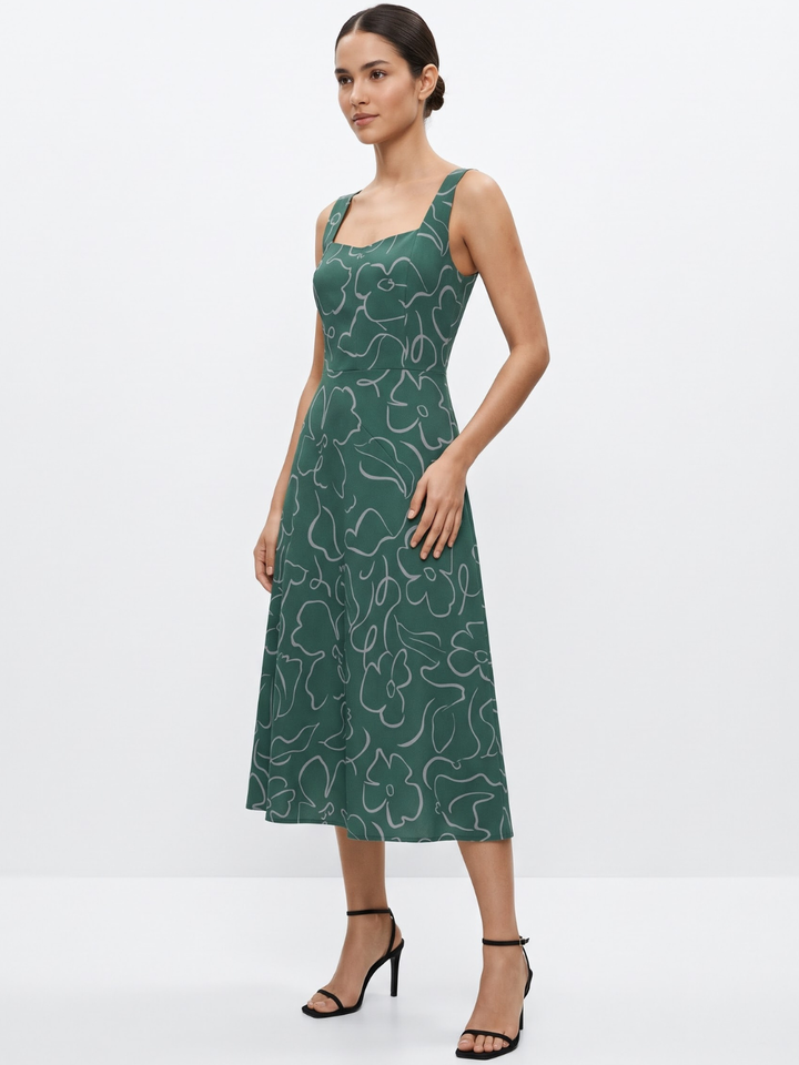 VESTIDO MIDI EN CORTE A SALLY VERDE FLOREADO