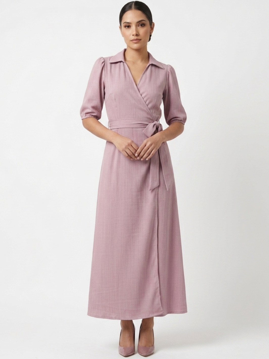 VESTIDO ENVOLVENTE CON CUELLO CAMISERO GRACE ROSA