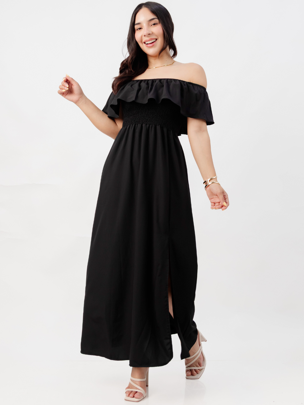 VESTIDO RUMBERO CASUAL LARGO MINERVA NEGRO