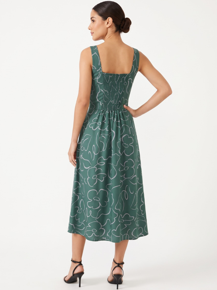VESTIDO MIDI EN CORTE A SALLY VERDE FLOREADO