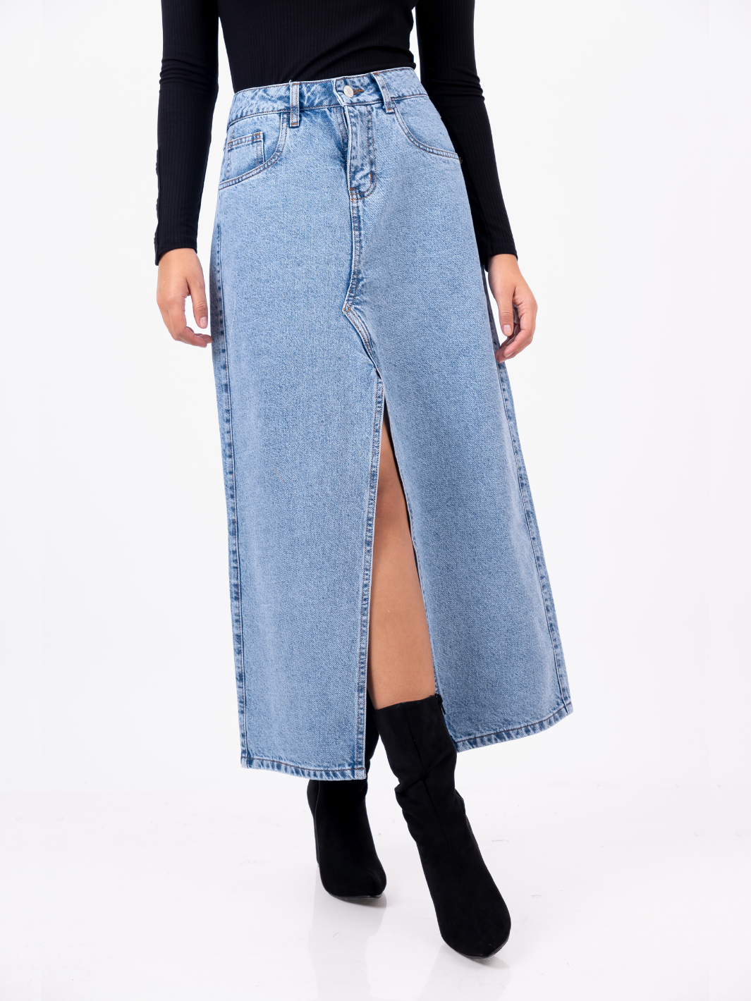 MAXI FALDA DUBLIN - CELESTE CROMADO