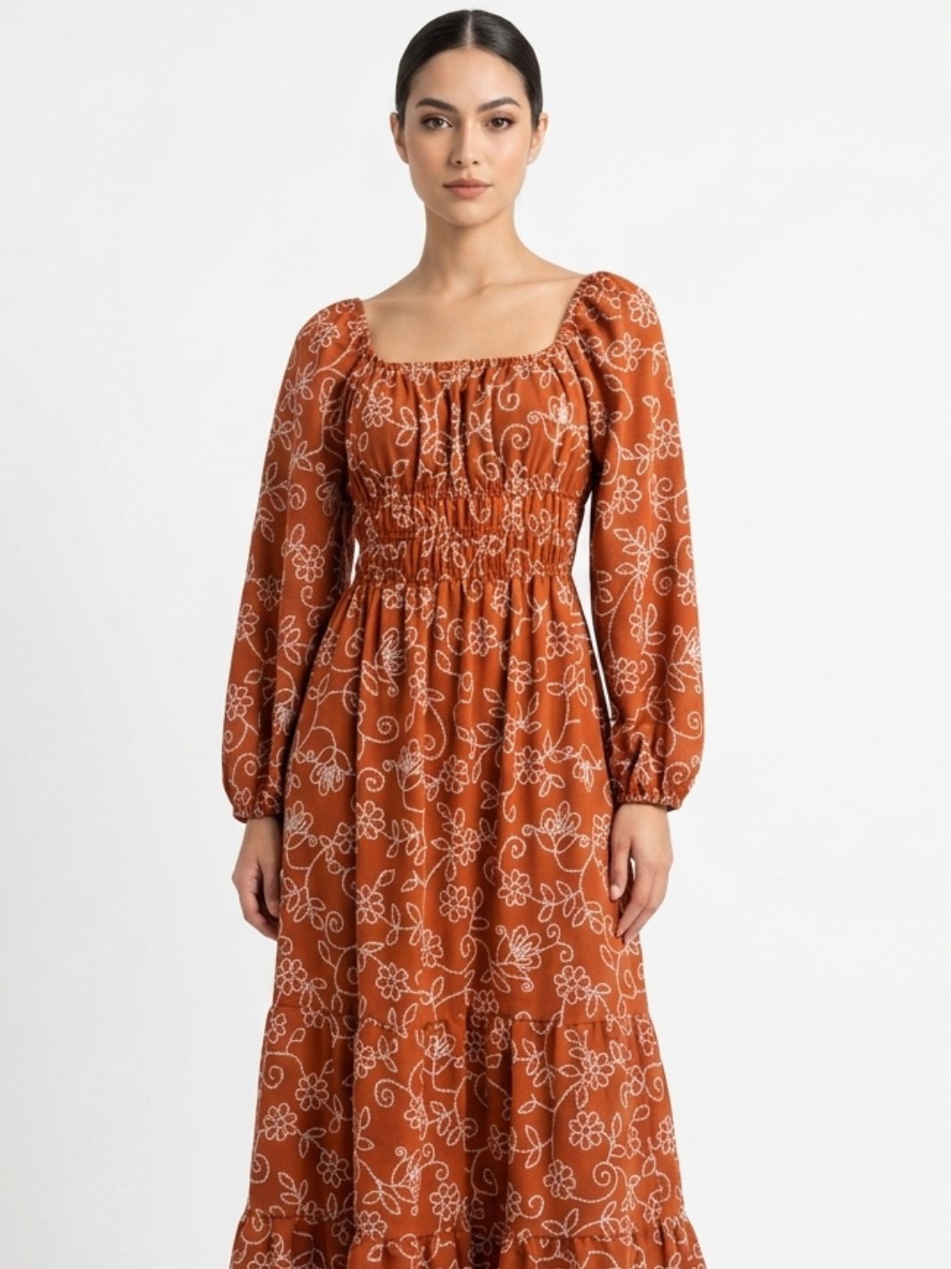VESTIDO CASUAL LARGO CON FALDA EN TIEMPOS GIORGIA RUST
