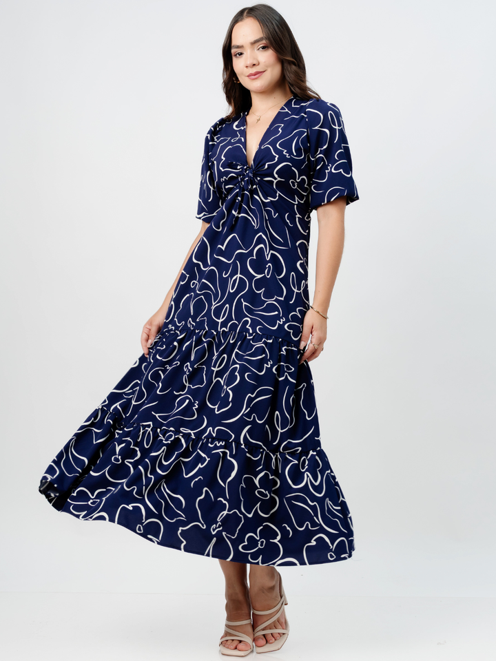 VESTIDO CASUAL LARGO TIZIANA AZUL FLOREADO