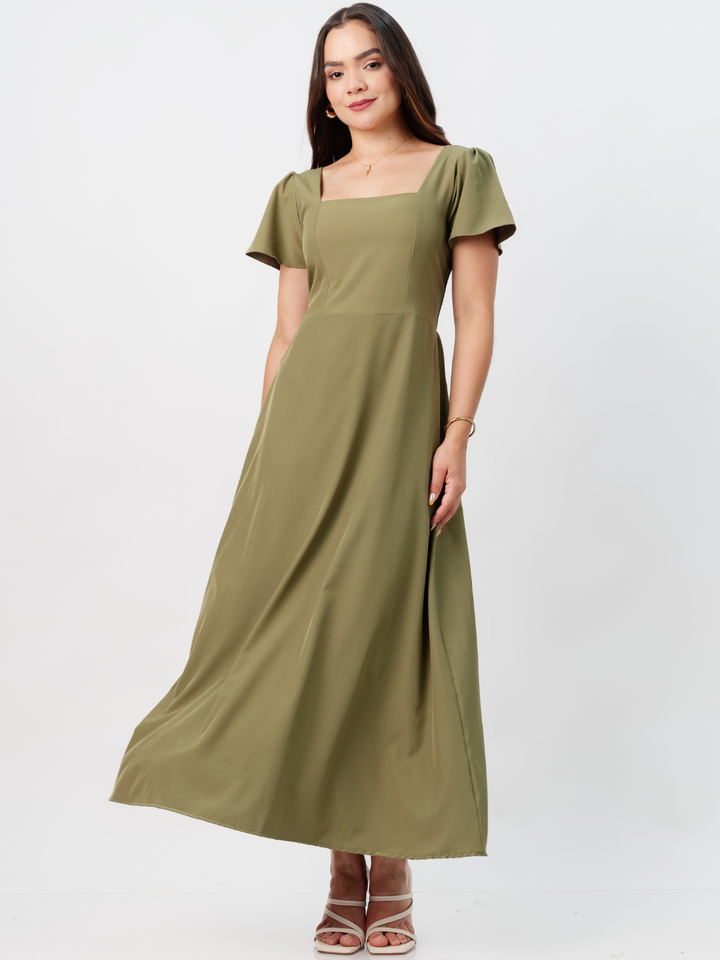 VESTIDO CASUAL LARGO AMELIA VERDE OLIVO