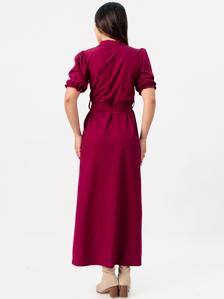 VESTIDO CAMISERO CON CINTURON ASIA VINO