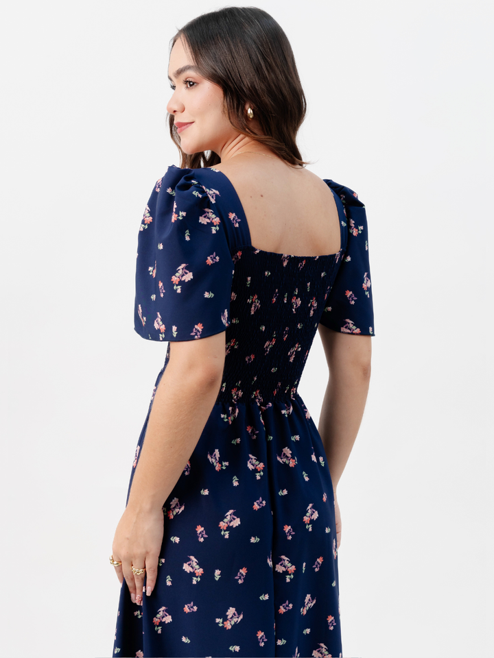 VESTIDO CASUAL LARGO LUCRECIA AZUL FLOREADO