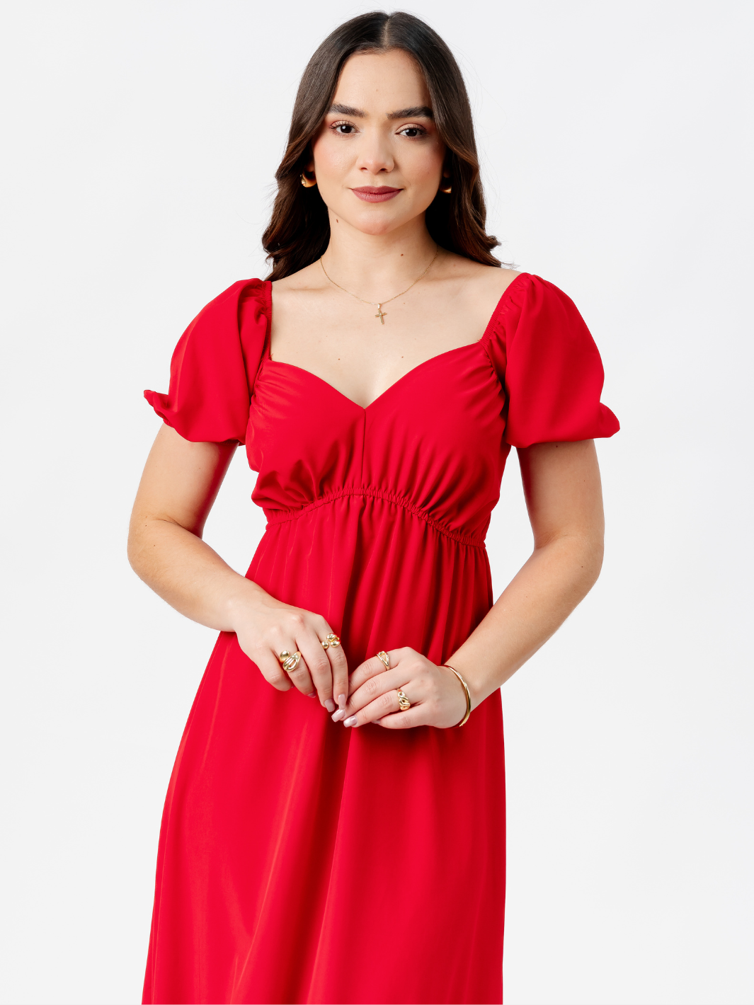 VESTIDO CASUAL LARGO CON BOBO SORAYA ROJO