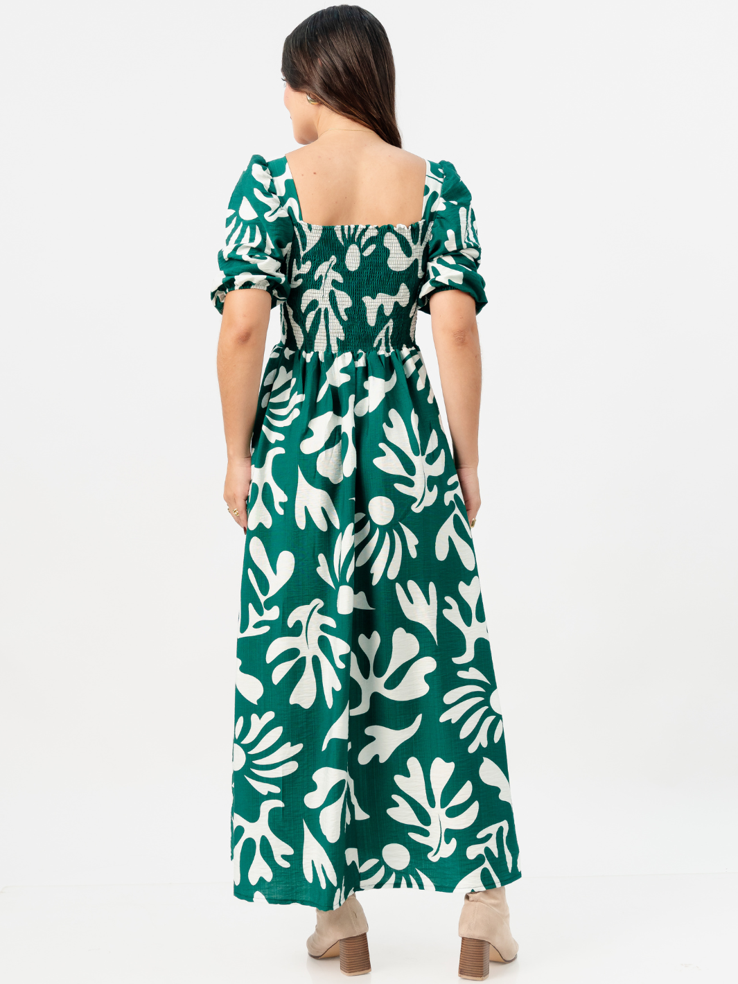 VESTIDO LARGO CON ESCOTE CORAZON FIORELLA VERDE / PERLA
