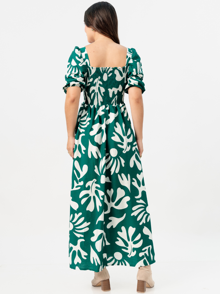 VESTIDO LARGO CON ESCOTE CORAZON FIORELLA VERDE / PERLA