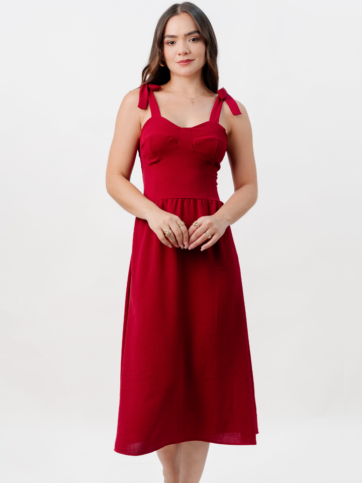VESTIDO MIDI ESTILO CORSET LEYDI VINO