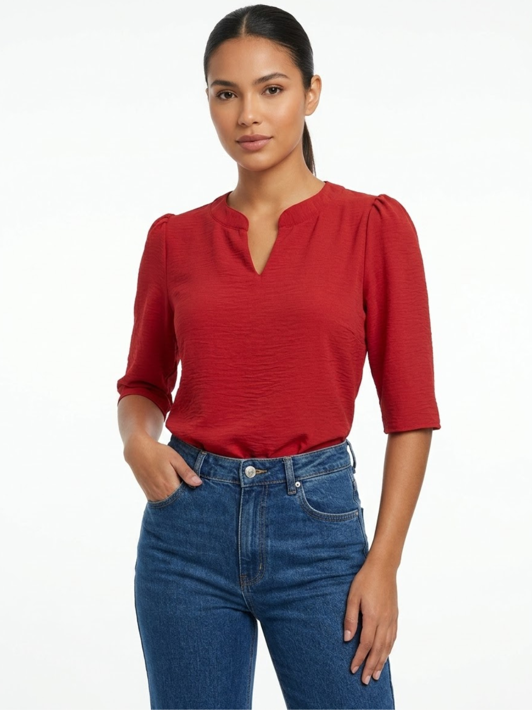 BLUSA CON MANGA 3/4 Y CUELLO REDONDO KIM ROJO