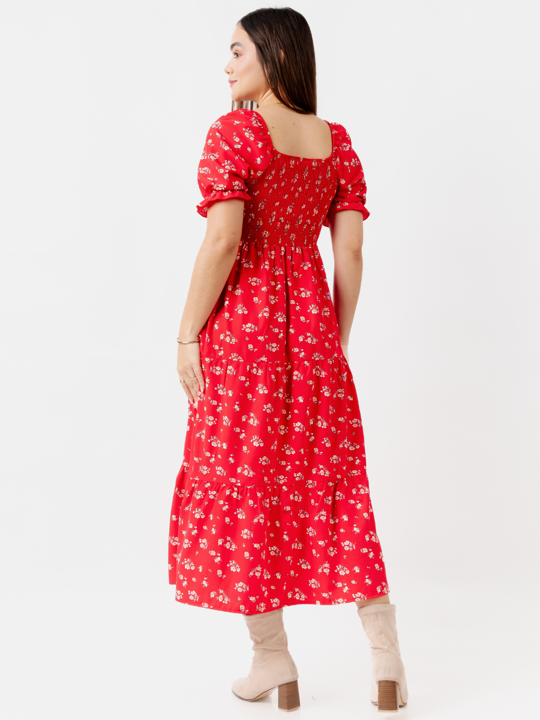VESTIDO LARGO 3 TIEMPOS VERA ROJO
