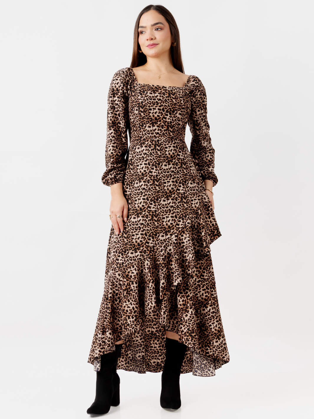VESTIDO CON BOBO EN LA FALDA SOFIA ANIMAL PRINT