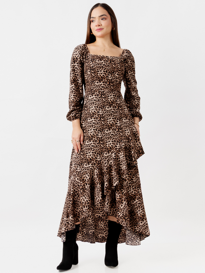 VESTIDO CON BOBO EN LA FALDA SOFIA ANIMAL PRINT