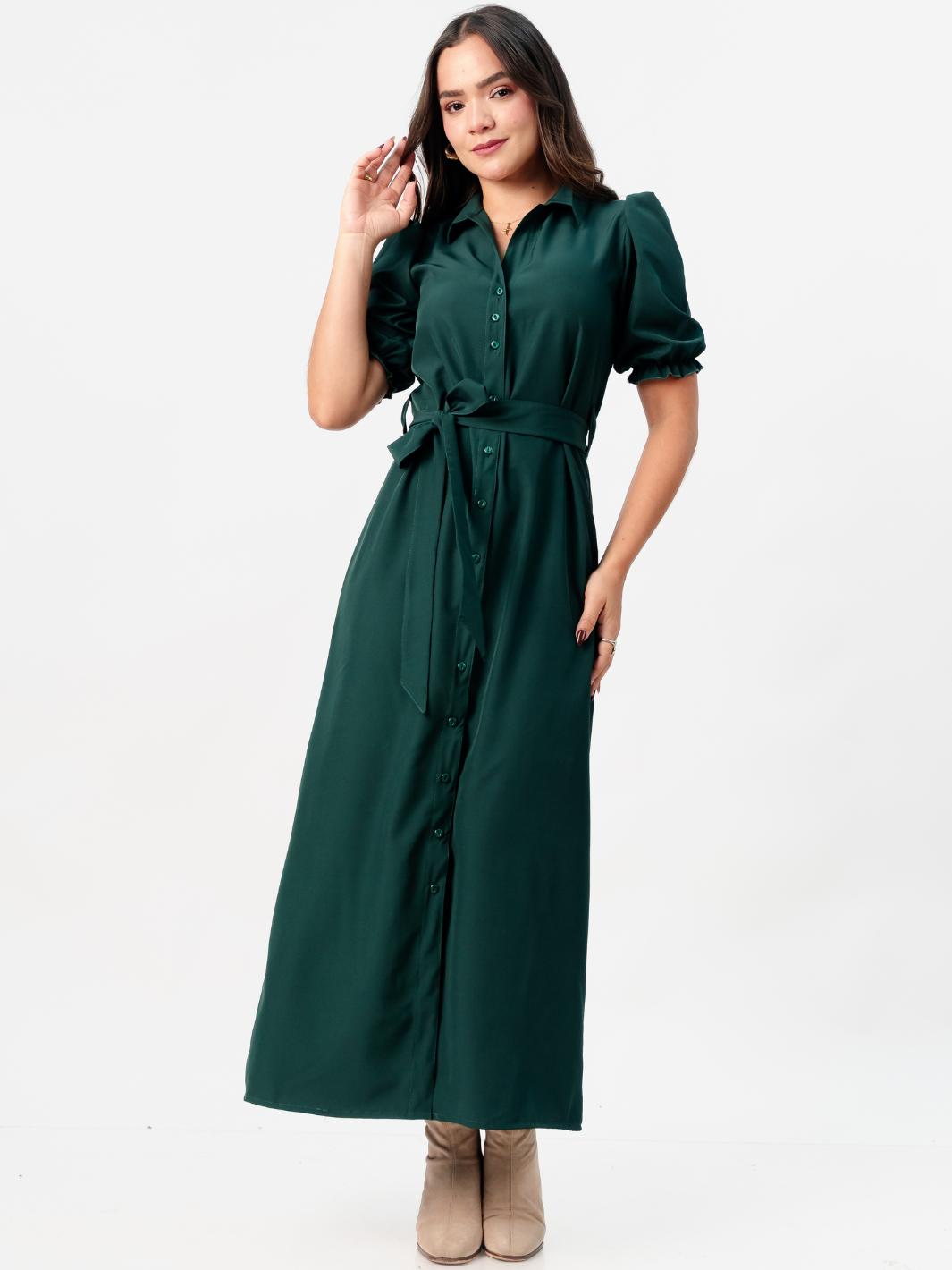 VESTIDO CAMISERO CON CINTURON ASIA VERDE