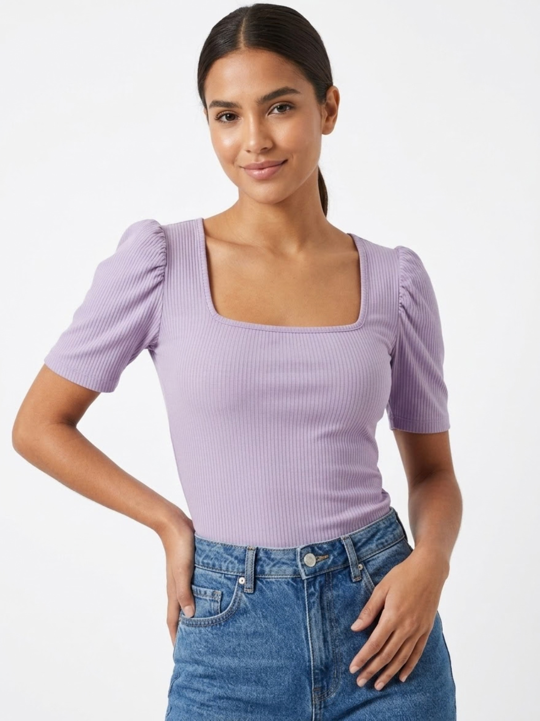 POLO MANGA CORTA CON CUELLO CUADRADO LILI LILA