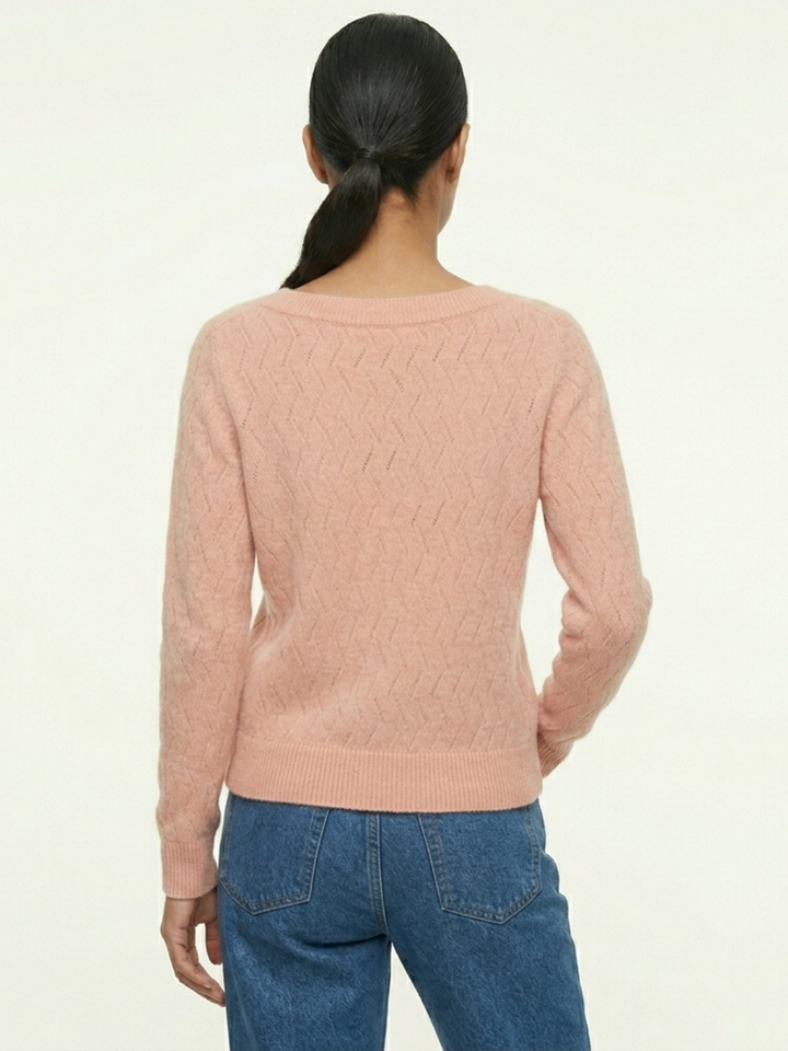 CHOMPA TEJIDA CON CUELLO OJAL CECILIA ROSA