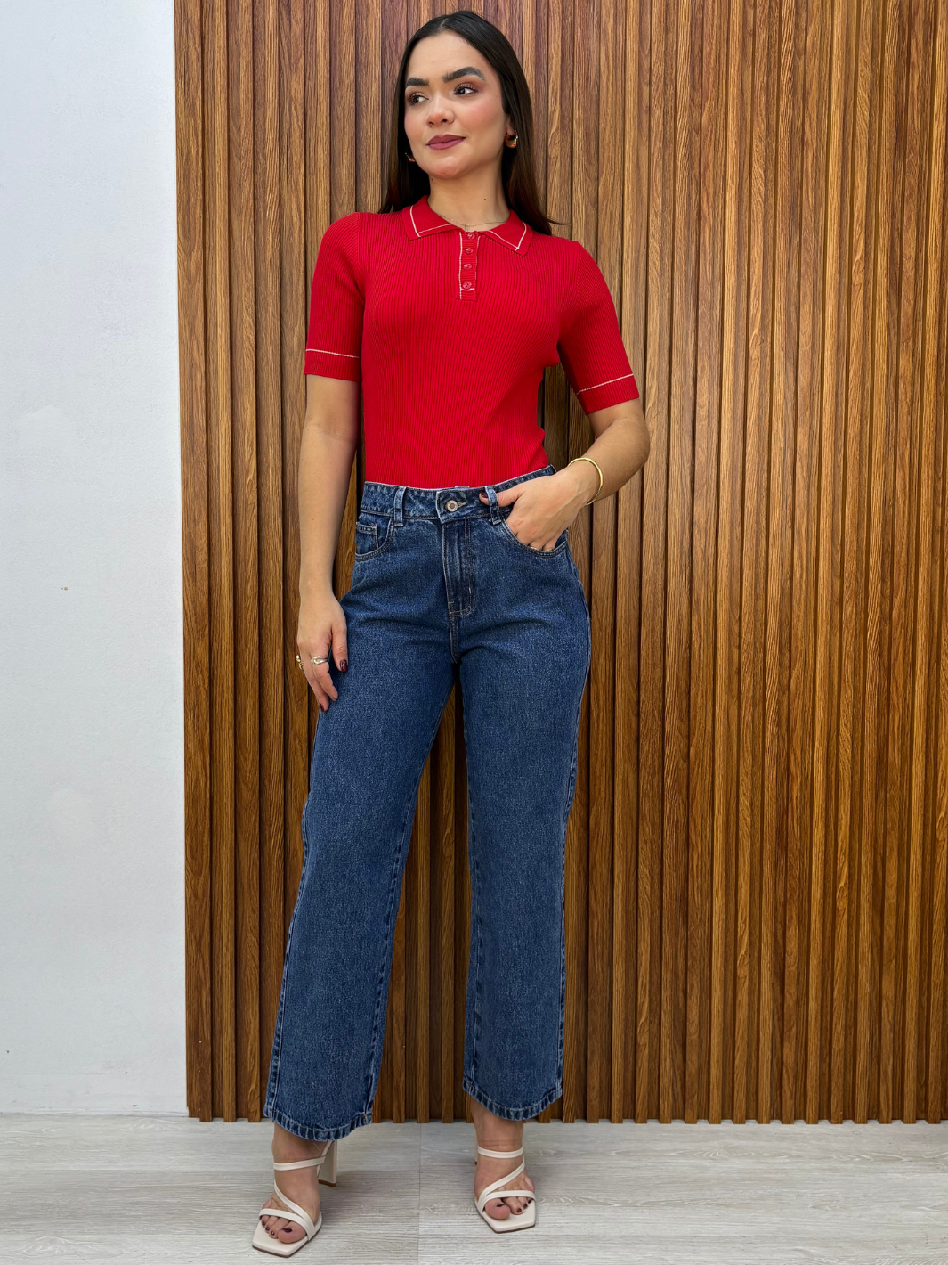 POLO TEJIDO CUELLO CAMISERO BERNIE ROJO