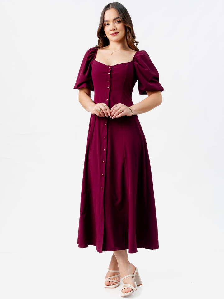 VESTIDO LARGO CON BOTONES MAGDALENA BORGOÑA
